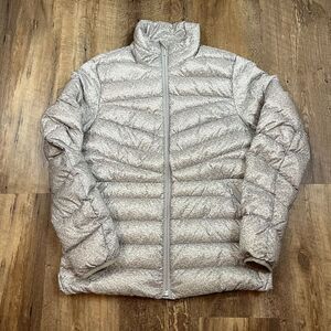 Lands' End Packable Down Puffer Jacket Heathered Brown Mock Neck Women's S